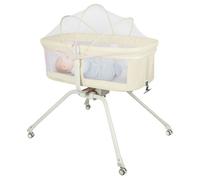 Lit Bébé Cododo 3 en 1 avec Fonction Bascule - Moustiquaire et Matelas - 4 roulettes Pivotantes - 90x70x93 cm - Beige