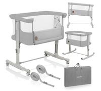 lionelo Aurora 3 en 1 Lit bébé jusqu'à 9 kg Cododo, Berceau Réglage de la Hauteur et de l’Inclinaison du Matelas 4 roulettes avec Freins Matelas Ergonomique Sac (Gris Clair)
