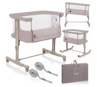 lionelo Aurora 3 en 1 Lit bébé jusqu'à 9 kg Cododo, Berceau Réglage de la Hauteur et de l’Inclinaison du Matelas 4 roulettes avec Freins Matelas Ergonomique Sac (Beige)