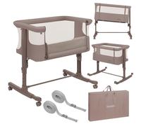 lionelo Aurora 3 en 1 Lit bébé jusqu'à 9 kg Cododo, Berceau Réglage de la Hauteur et de l’Inclinaison du Matelas 4 roulettes avec Freins Matelas Ergonomique Sac (Beige Taupe)