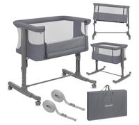 lionelo Aurora 3 en 1 Lit bébé jusqu'à 9 kg Cododo, Berceau Réglage de la Hauteur et de l’Inclinaison du Matelas 4 roulettes avec Freins Matelas Ergonomique Sac (Grey Monument)
