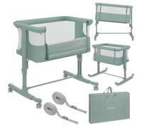 lionelo Aurora 3 en 1 Lit bébé jusqu'à 9 kg Cododo, Berceau Réglage de la Hauteur et de l’Inclinaison du Matelas 4 roulettes avec Freins Matelas Ergonomique Sac (Green)