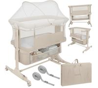 Lit bébé cododo 3en1 LIONELO Jodie - Berceau - Réglable en hauteur et inclinaison - Matelas haute densité - Beige
