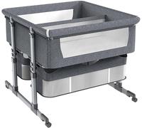 Lit Bébé Cododo avec Matelas,Berceau Cododo Bébé Pliable ,6 Niveaux de Hauteur Lit Bébé Jumeau avec Rampe Anti-reflux,Séparateur Amovible et Roues Silencieuses pour Nourrissons de 0 à 3 ans (Gris)