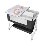 Lit Bébé Cododo avec Table à Langer et Rangement - Berceau Cododo Multifonction avec Moustiquaire - 90x50x98-110 cm - Noir