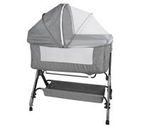 Lit Bébé Cododo - Berceau avec Matelas, Mode Bascule pour Bercer, Côté Repliable, Hauteur Réglable, Fenêtres en Filet, Roues et Sac de Voyage - 0-24 Mois, 25 kg-104*52*100-110 cm - gris lin