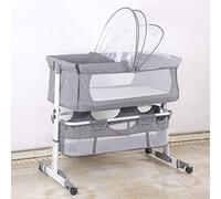 Lit Bébé Cododo - Berceau avec Matelas, Mode Bascule pour Bercer , Côté Repliable, Hauteur Réglable, Fenêtres en Filet, Roues et Sac de Voyage - 0-6 Mois (92*58*70-90cm (gris)