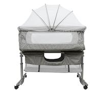 Lit Bébé Cododo - Berceau Cododo Bébé avec Matelas, Mode Bascule pour Bercer Bébé, Côté Repliable, Hauteur Réglable, Fenêtres en Filet, Roues et Sac de Voyage - 0-6 Mois (93*57*71-88cm (gris foncé))