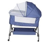 Lit Bébé Cododo - Berceau Cododo Bébé avec Matelas, Mode Bascule pour Bercer Bébé, Côté Repliable, Hauteur Réglable, Fenêtres en Filet,4 Niveaux(80-94cm (80 -84- 88- 94)), 104*52*100-110 cm-bleu