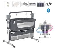 Lit bebe - Cododo electrique - Magic ZC - 6 cadeaux Musique Bluetooth Cadre de soutien en alliage 0-2ans Jusqu'à 80kg Gris