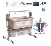 Lit bebe - Cododo electrique - Magic ZC - 6 cadeaux Musique Bluetooth Télécommande 3 réglages de hauteur 0-2ans Jusqu'à 80kg Beige