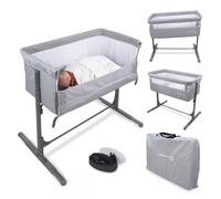 Mobiclinic® Kids, Lit bébé cododo, 2 en 1, Moon, Sangles de Fixation au, Réglable 5 hauteurs, Sac Transport, Roues incluses, Maille Respirante, Angle, Base rembourrée