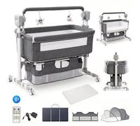 Lit Bébé Cododo Réglable Hauteur, Lit Berceau électrique avec Télécommande, 5 Vitesses Swing, Bluetooth Musique, Moustiquaire Gris