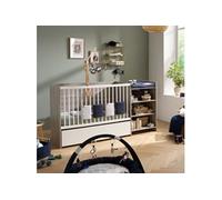 Lit bébé combiné 120 x 60 cm - Evolutif en 90 x 190 cm - Chêne silex - Avec commode à langer étagere