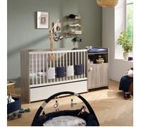 Lit bébé combiné - 120x60cm - Evolutif en 90x190cm - Babyprice Up - Chêne - Avec commode à langer 1 porte