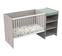 Lit bébé combiné - 120x60cm - Evolutif en 90x190cm - Babyprice Up - Chene silex - Avec commode a langer étagere