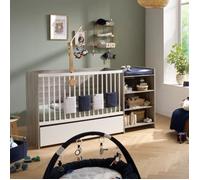 Lit bébé combiné - 120x60cm - Evolutif en 90x190cm - Babyprice Up - Chêne silex - Avec commode à langer étagère