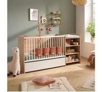 Lit bébé combiné - 120x60cm - Evolutif en 90x190cm - Babyprice Up - Décor bois - Avec commode à langer étagère