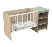 Lit bébé combiné - 120x60cm - Evolutif en 90x190cm - Babyprice Up - Décor bois - Avec commode a langer étagere