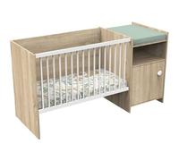 Lit bébé combiné - 120x60cm - Evolutif en 90x190cm - Babyprice Up -Reproduction bois - Avec commode a langer 1 porte