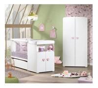 Lit Bébé Combiné Évolutif 60x120 En 90x190 Boutons Coeur Rose Blanc