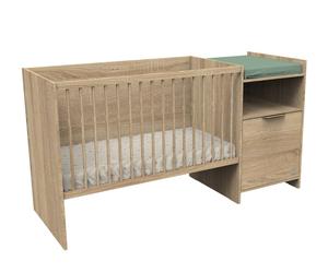 Lit Bébé Combiné Évolutif Avec Porte Décor Chêne Doré - Azur Marron 60X120