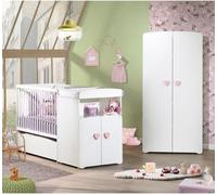 Lit bébé combiné évolutif - BABY PRICE - Basic - Blanc - Bouton coeur rose -60 x 120 cm