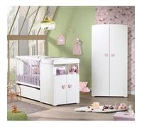 Lit bébé combiné évolutif - Basic - Bouton coeur rose - 60 x 120 cm - Blanc Blanc G