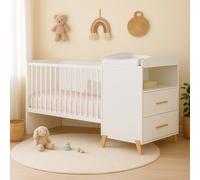 Lit Bébé Combiné Evolutif En Bois - Joy Blanc/marron 60X120