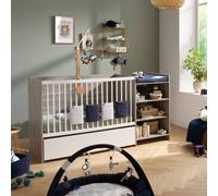 Lit bébé combiné - 120x60cm - Evolutif en 90x190cm - Babyprice Up - Chêne silex - Avec commode à langer étagère