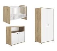 Chambre bébé complète Arthur : lit 70x140, commode, armoire BLANC Galipette
