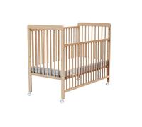 AT4 Lit Bébé 1 Côté Coulissant avec Roulettes Vernis Naturel
