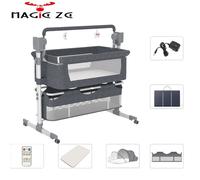 Lit bébé électrique 3 en 1 Magic ZC multifonction bascule réglable bluetooth roue mobile charge maximale 80kg gris