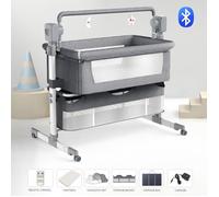 Lit bébé électrique Berceau Cododo - Magic ZC - Réglable en hauteur, avec matelas, moustiquaire, panier de rangement - 601GrisMoyen