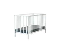 WEBABY - Lit bébé en bois avec matelas Blanc 60 x 120 cm | 124 x 64,5 x 82 cm | Sommier réglable 3 hauteurs