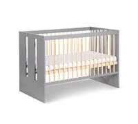 Lit bébé enfant à barreaux avec sommier réglable - PAULINE - Gris - Bois brut - 120x60 cm