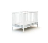 AT4 - Lit Bébé 60x120cm ESSENTIEL Blanc | 124 x 64,5 x 82 cm |Bois massif | Dès la naissance | Confort de sommeil | Sommier à lattes | Lit à barreaux |Sommier réglable 3 hauteurs