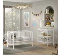 Lit bébé et Table à langer - VIPACK - Meryl - 60x120 cm - Bois de hêtre - Blanc