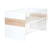 ROBA Lit Bébé Évolutif Lion Réglable sur 3 Hauteurs - 70 x 140 cm - Convertible en Lit Junior - Blanc / Décor Bois