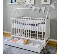 Lit bébé évolutif 3en1 - 120 x 60 cm - Lit à barreaux - Avec tiroir - Réglable en hauteur et transformable - Lit cabane - Blanc