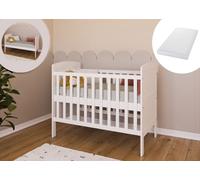 Lit bébé évolutif 3en1 - Matelas en mousse inclus - Lit enfant - Sommier réglable en hauteur - Lit à barreaux - Blanc