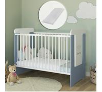 Lit bébé évolutif 60x120 cm - Dès la naissance - Matelas inclus - Lit à barreaux - Sommier réglable en hauteur - Blue et Blanc