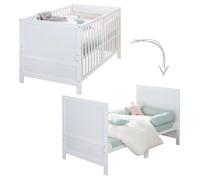 roba Lit Évolutif 70 x 140 cm Easy Sleep - Convertible en Canapé ou Lit Enfant - Jusqu'à 7 Ans - Hauteur Réglable - Coins de Conversion Inclus - 3 Barreaux Amovibles - Blanc