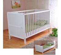 Lit bébé évolutif avec Matelas Aloe Vera, rails de protection, réglable en hauteur, 120 x 60 cm, Blanc