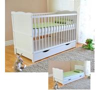 Lit bébé évolutif avec matelas Aloe Vera, rails de protection, réglable en hauteur, 120 x 60 cm - Blanc