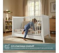 Lit bébé évolutif avec tiroir TIMEO 60x120 cm (matelas non inclus) | Blanc
