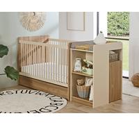Lit Bébé Évolutif Combiné Bohème Blanc & Bois 70X140