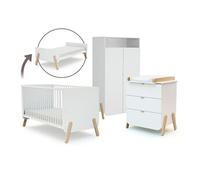 Lit bébé évolutif, commode à langer et armoire Blanc Hêtre Verni