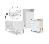 - Lit bébé évolutif, commode à langer et armoire Blanc Hêtre Verni