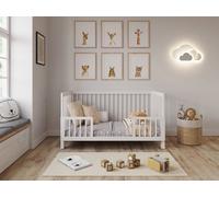 Lit Bébé Evolutif Convertible 140 x 70cm blanc, Lit d'enfant en bois 3 EN 1, 3 Niveaux de Réglage de la Hauteur